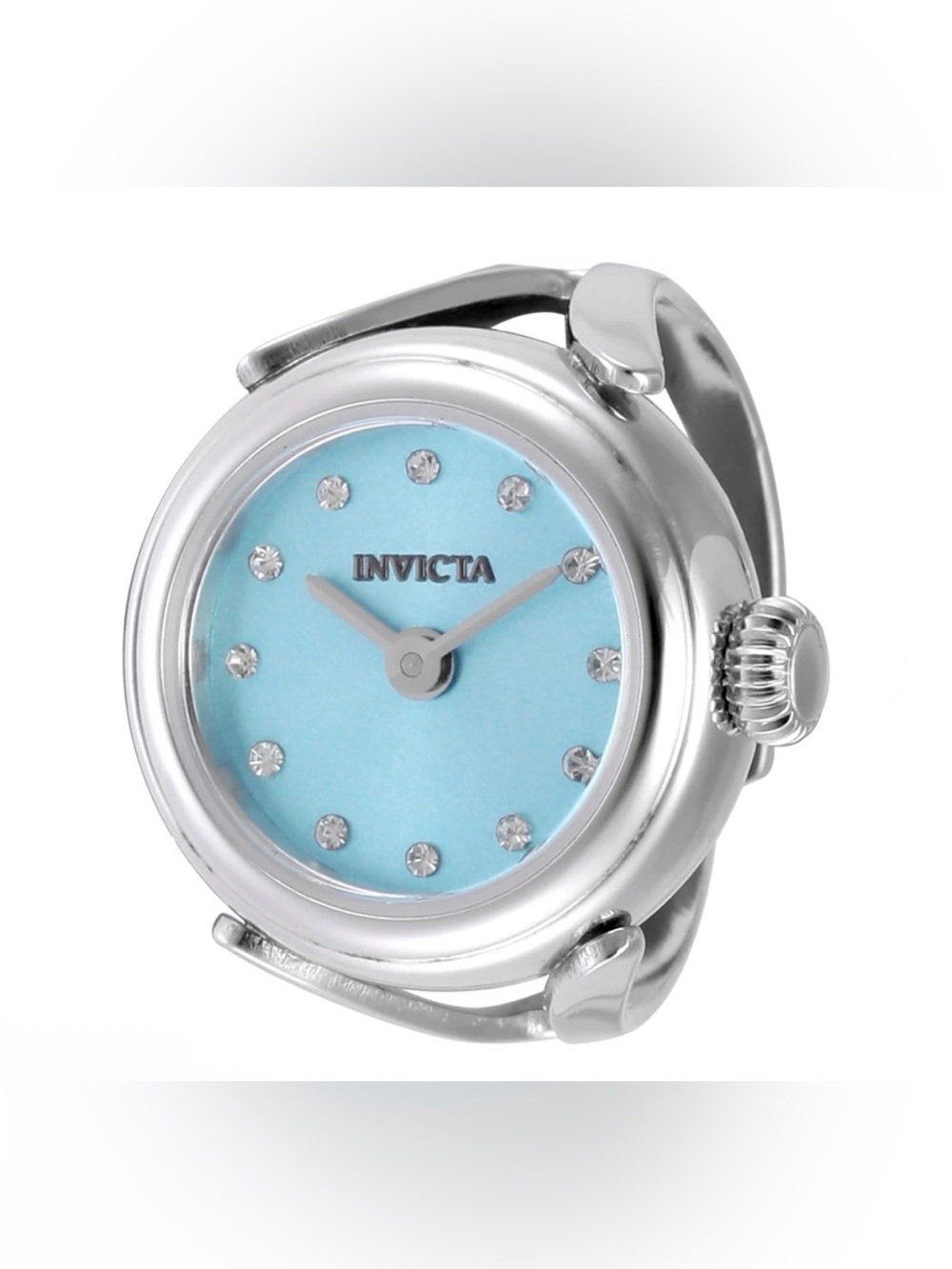 Invicta Women's Ring Watch Mini Quartz Blue Dial Crystal Silver Tone Band